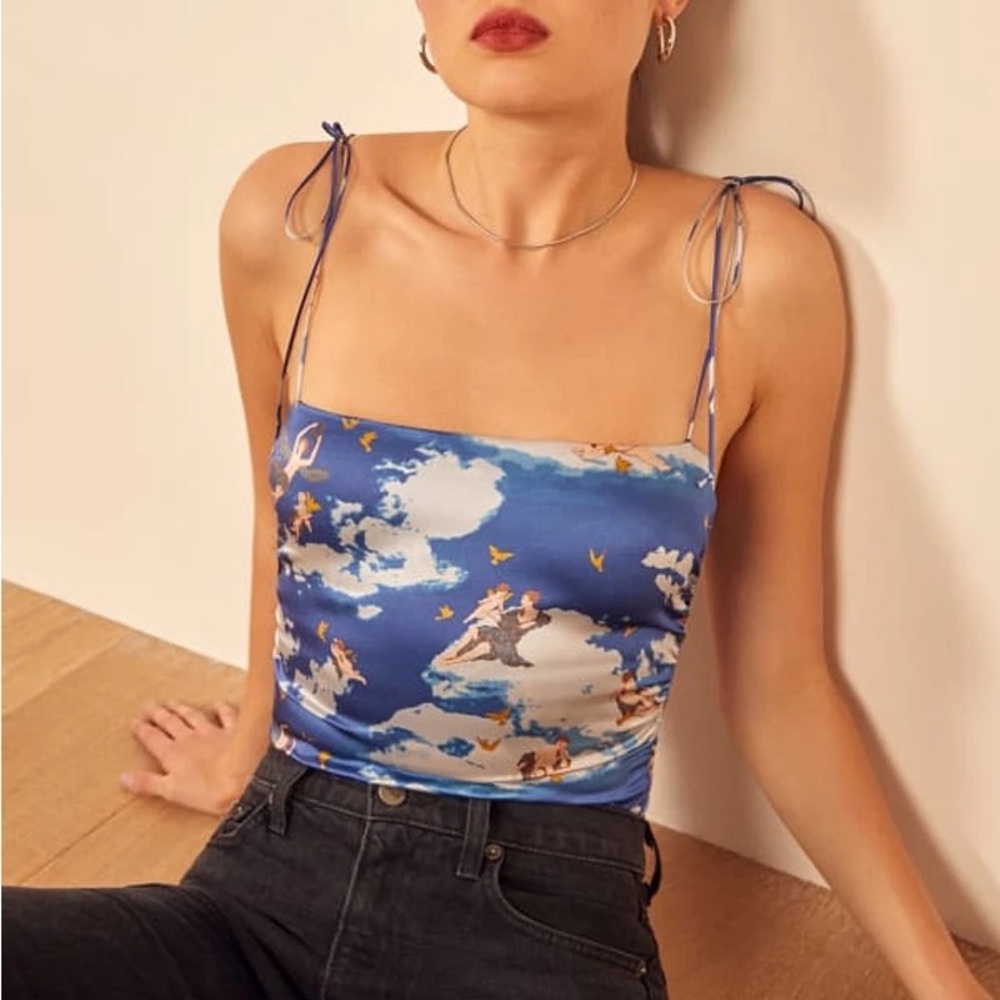 NWT- Reformation Rare Lucrezia Silk Top in Heaven